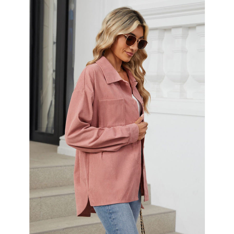 Button Up Long Sleeve Shirt with Breast Pockets Apparel and Accessories