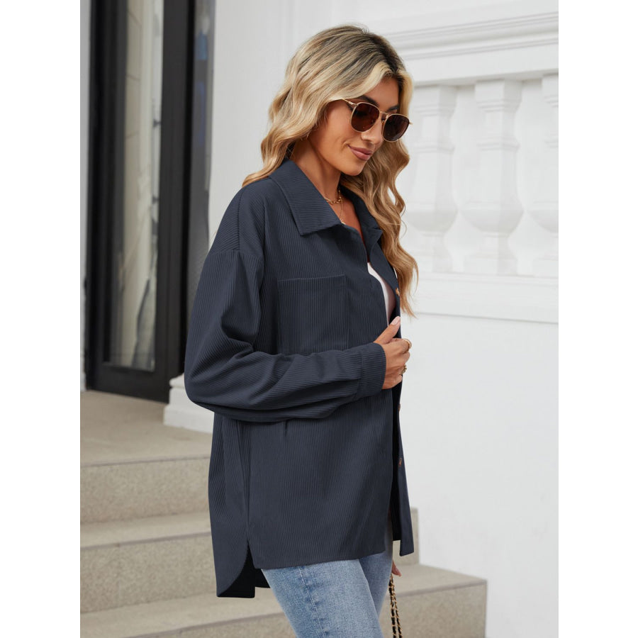 Button Up Long Sleeve Shirt with Breast Pockets Apparel and Accessories