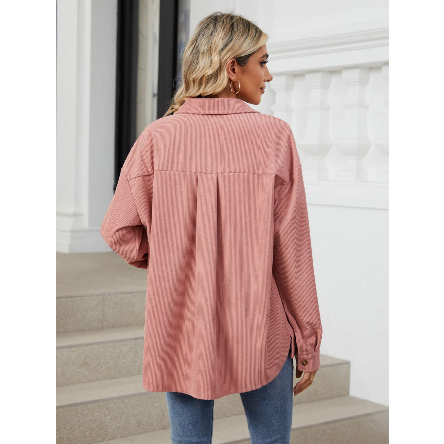 Button Up Long Sleeve Shirt with Breast Pockets Dusty Pink / S Apparel and Accessories