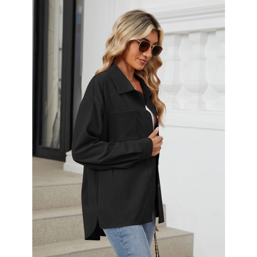 Button Up Long Sleeve Shirt with Breast Pockets Black / S Apparel and Accessories