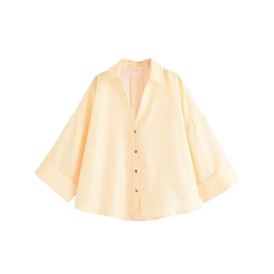 Button Up Long Sleeve Shirt Yellow And White Stripes / XS Apparel Accessories