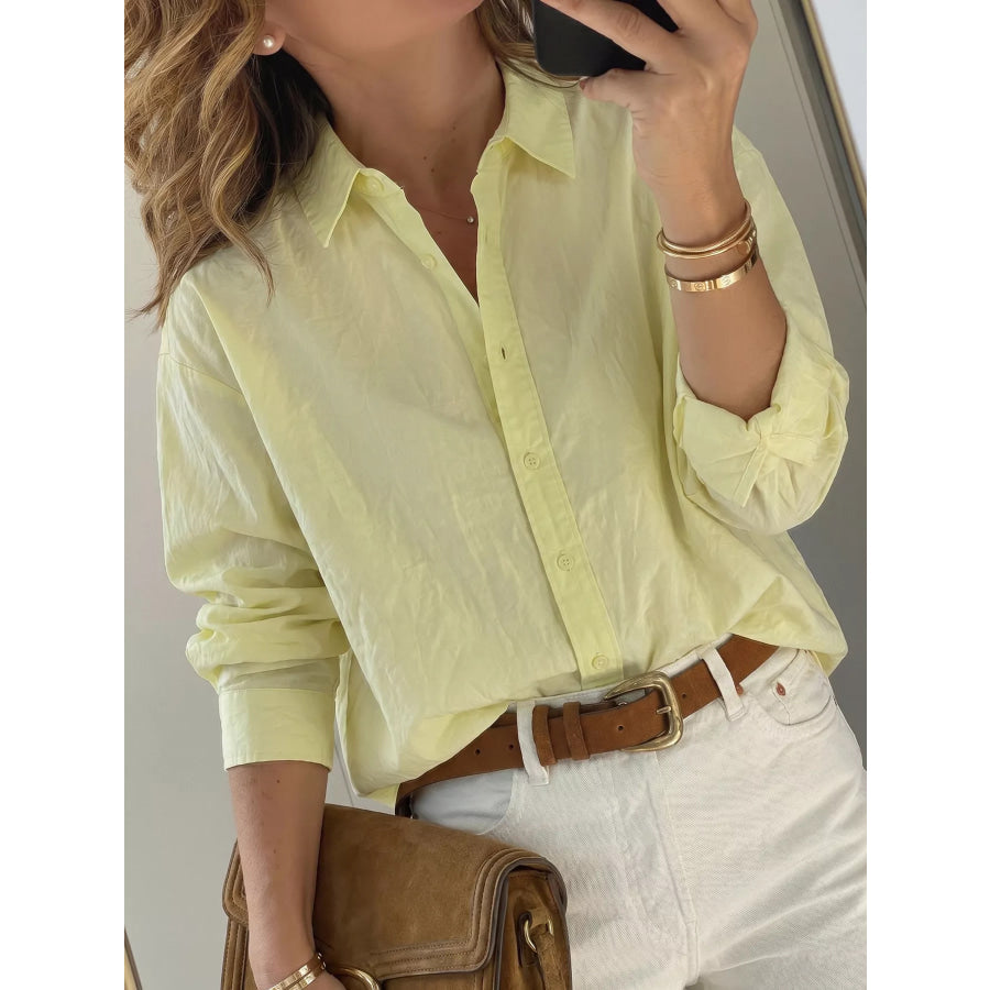 Button Up Long Sleeve Shirt Yellow / S Apparel and Accessories