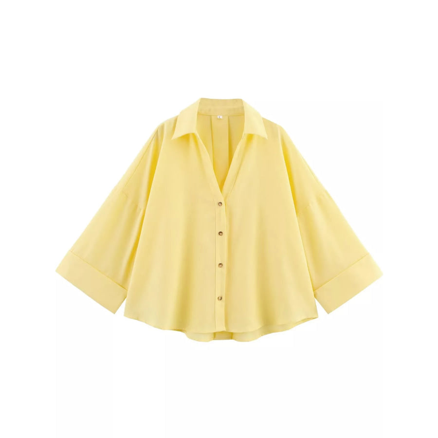 Button Up Long Sleeve Shirt Yellow / XS Apparel and Accessories