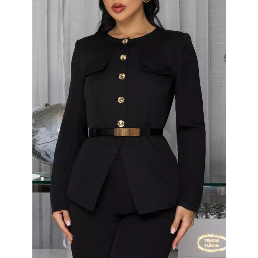 Button Up Long Sleeve Top and Pants Set Apparel and Accessories