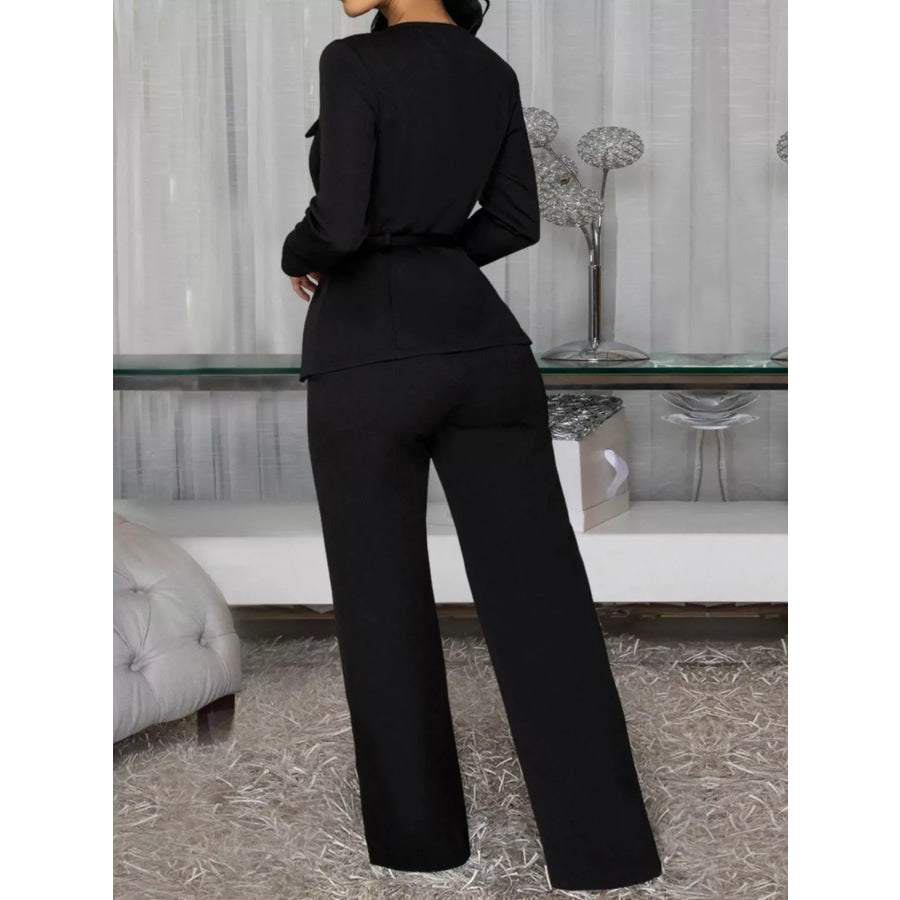 Button Up Long Sleeve Top and Pants Set Apparel and Accessories