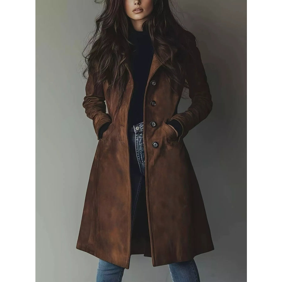 Button Up Long Sleeve Trench Coat Brown / S Apparel and Accessories