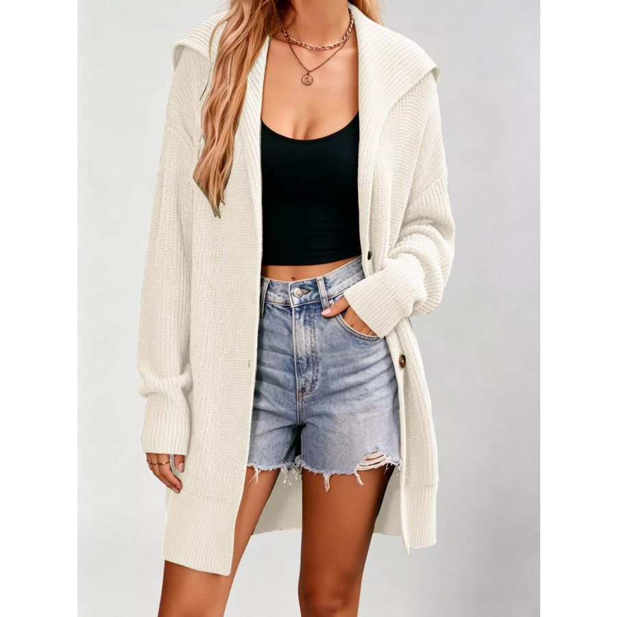 Button Up Longline Cardigan Apricot / S Apparel and Accessories