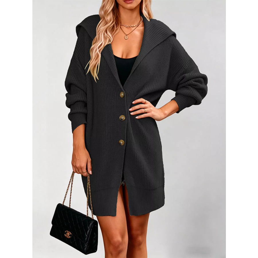 Button Up Longline Cardigan Black / S Apparel and Accessories