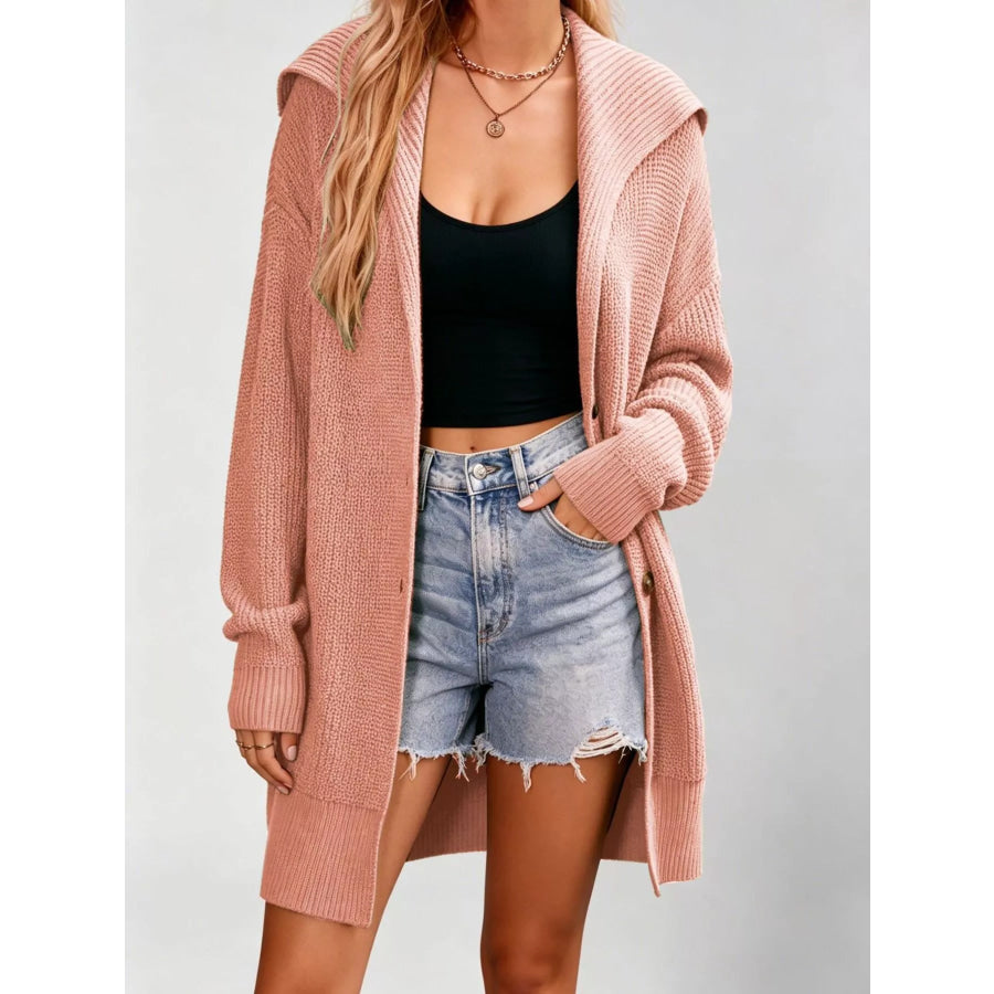 Button Up Longline Cardigan Burnt Coral / S Apparel and Accessories