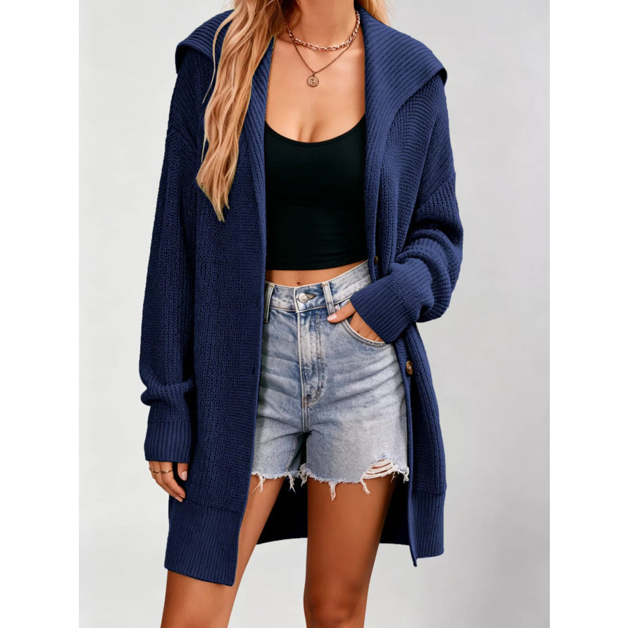 Button Up Longline Cardigan Dark Blue / S Apparel and Accessories