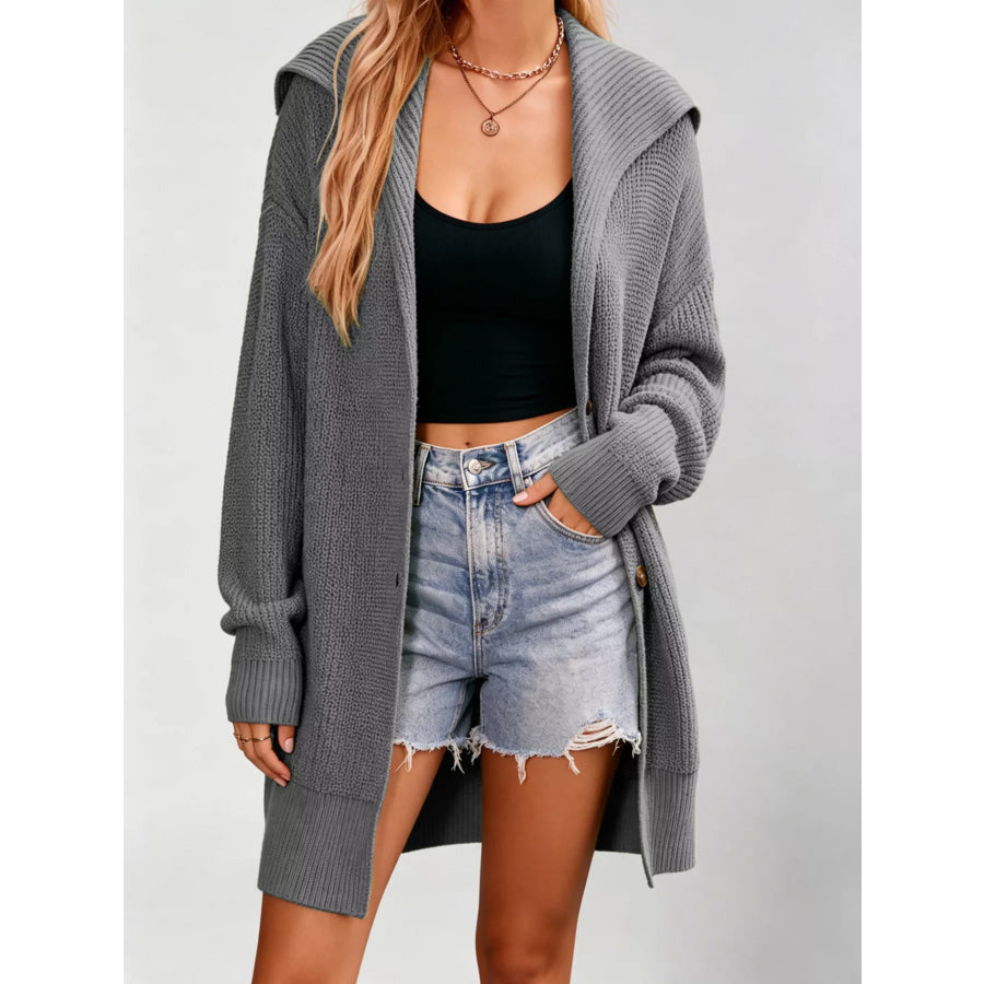 Button Up Longline Cardigan Grey / S Apparel and Accessories