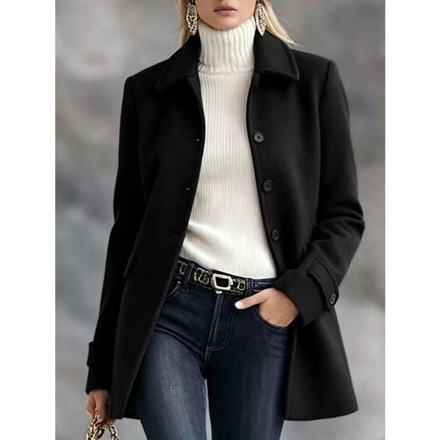 Button Up Longline Coat Black / S Apparel and Accessories