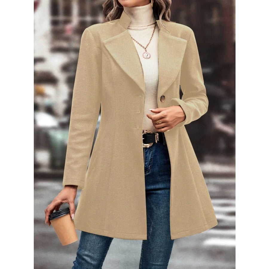 Button Up Longline Coat Khaki / S Apparel and Accessories