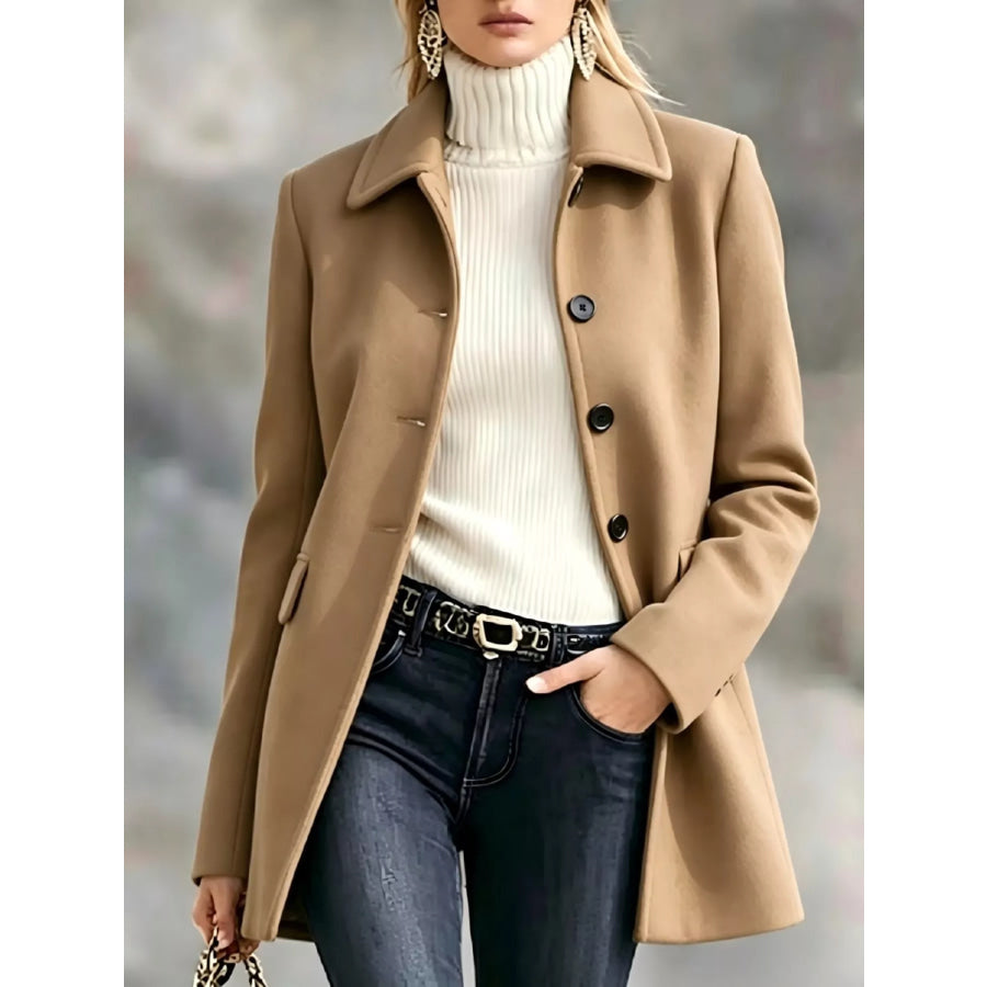 Button Up Longline Coat Khaki / S Apparel and Accessories