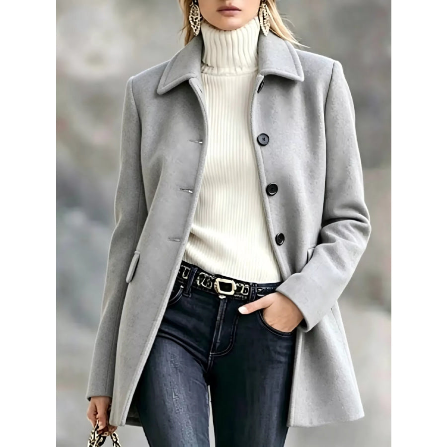 Button Up Longline Coat Light Gray / S Apparel and Accessories