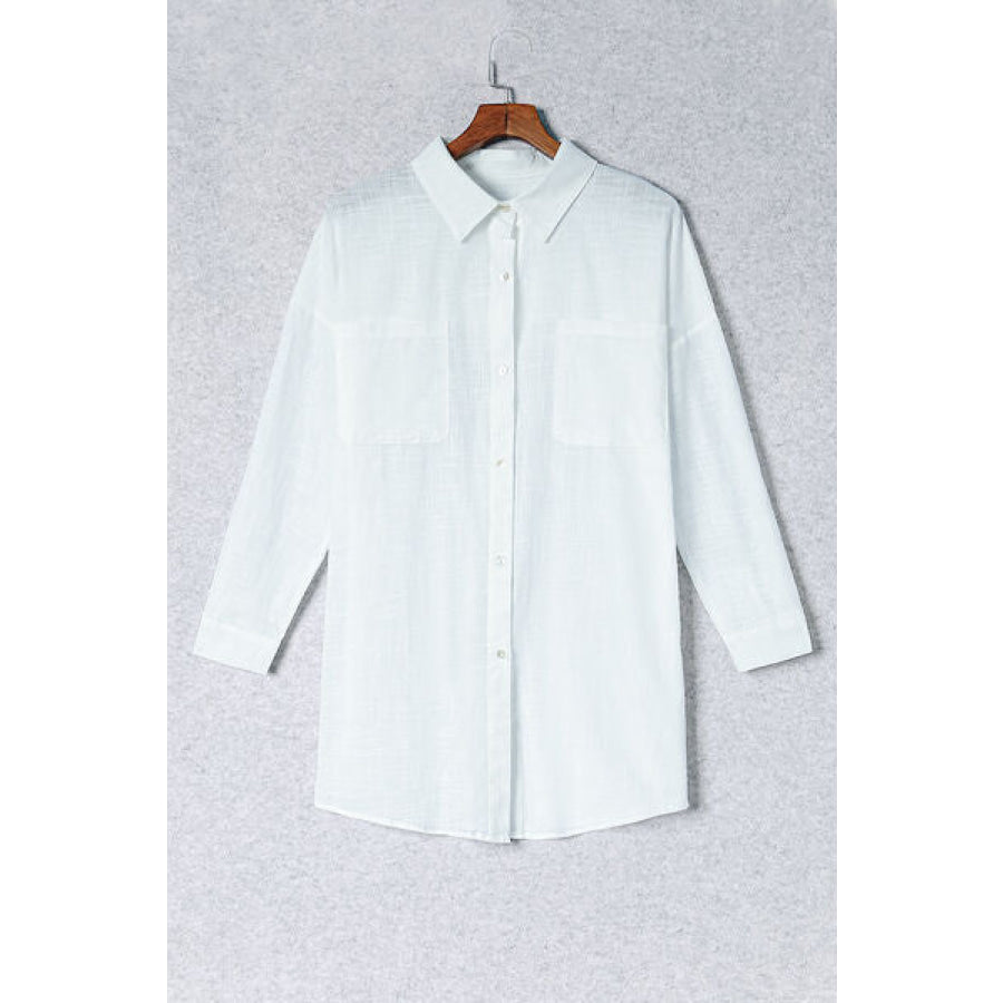 Button - Up Longline Shirt with Breast Pockets White / S Apparel and Accessories