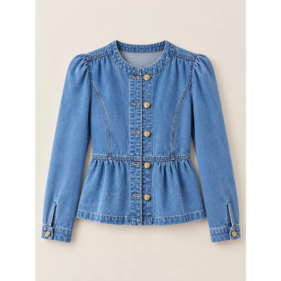 Button Up Peplum Denim Shirt Apparel and Accessories