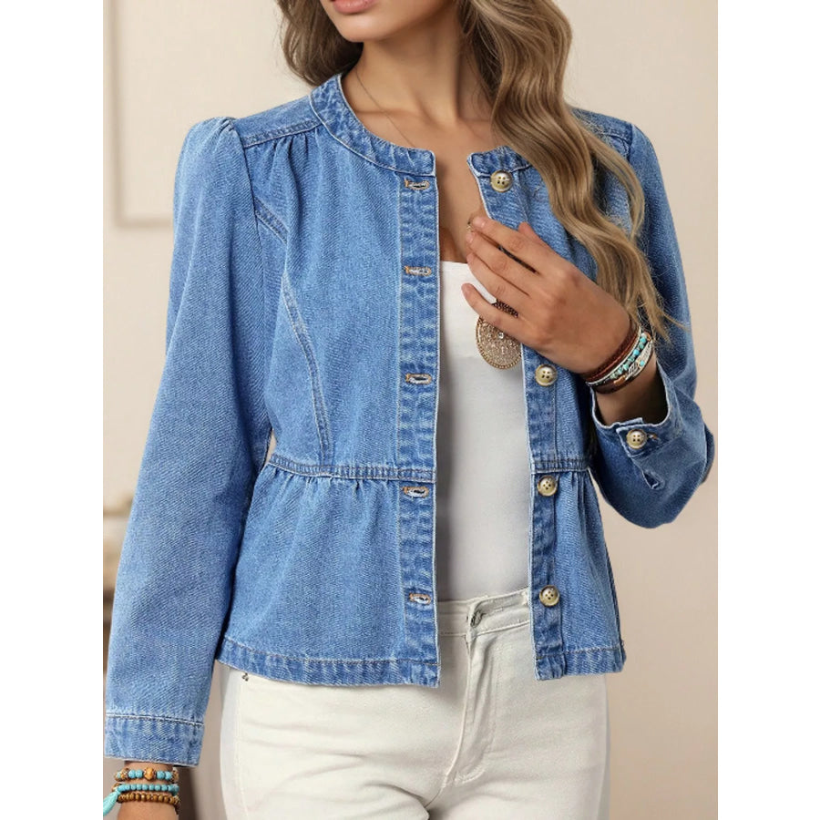 Button Up Peplum Denim Shirt Apparel and Accessories