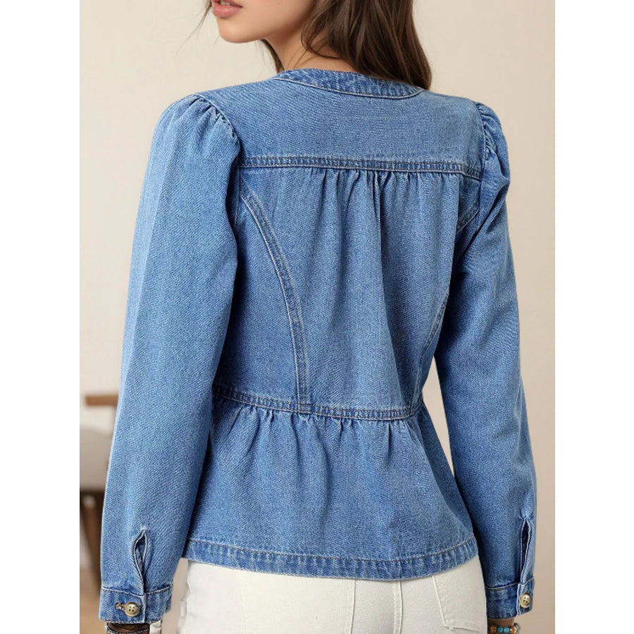 Button Up Peplum Denim Shirt Apparel and Accessories
