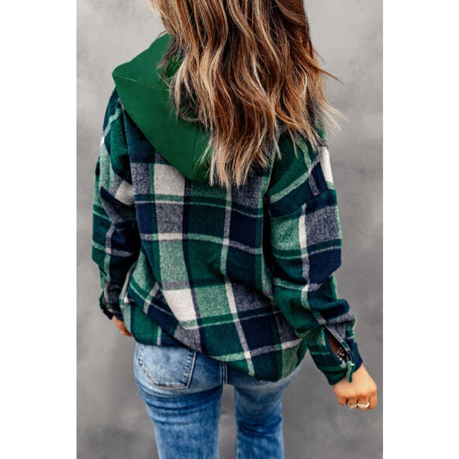 Button Up Plaid Hooded Jacket Clothing