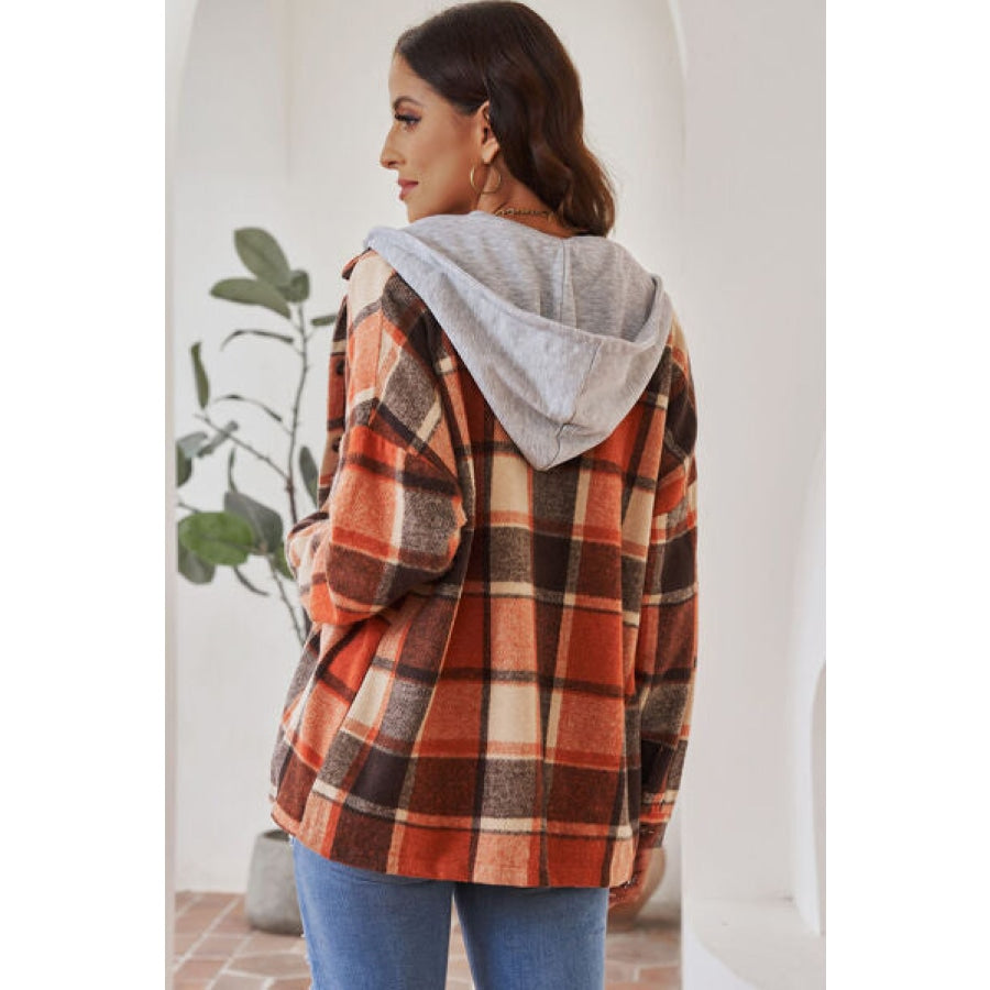 Button Up Plaid Hooded Jacket Clothing