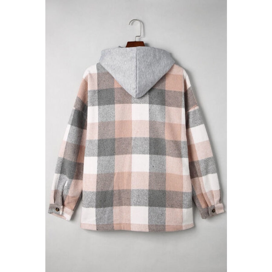 Button Up Plaid Hooded Jacket Clothing