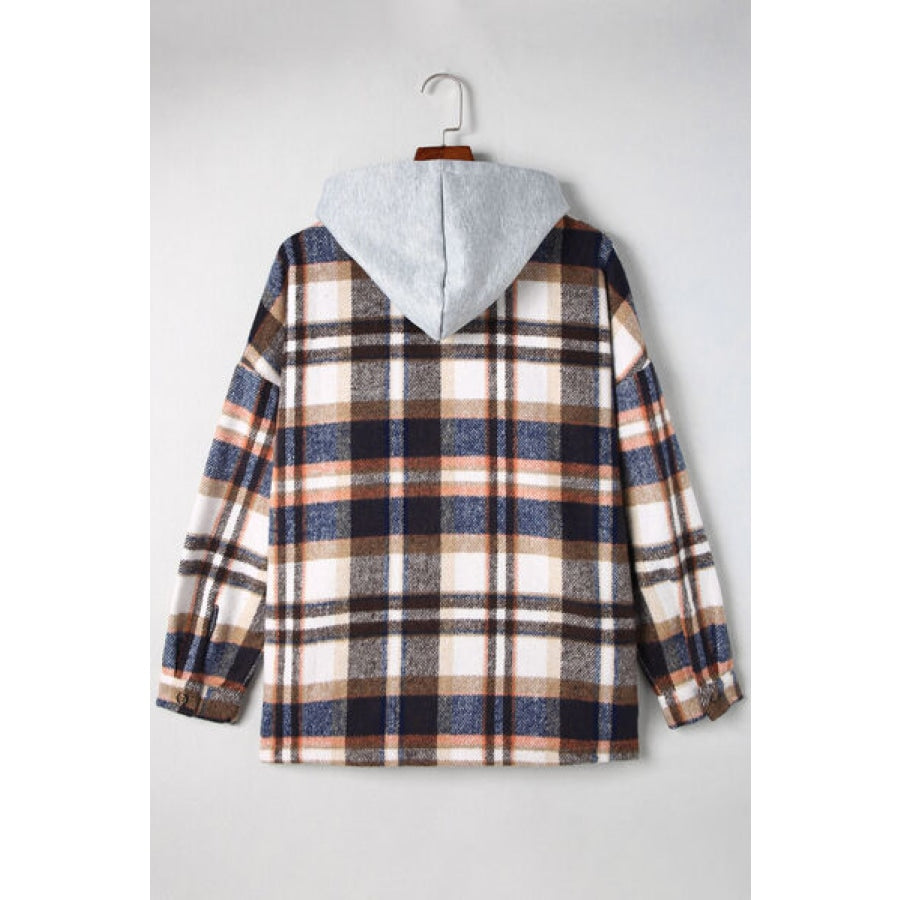 Button Up Plaid Hooded Jacket Clothing