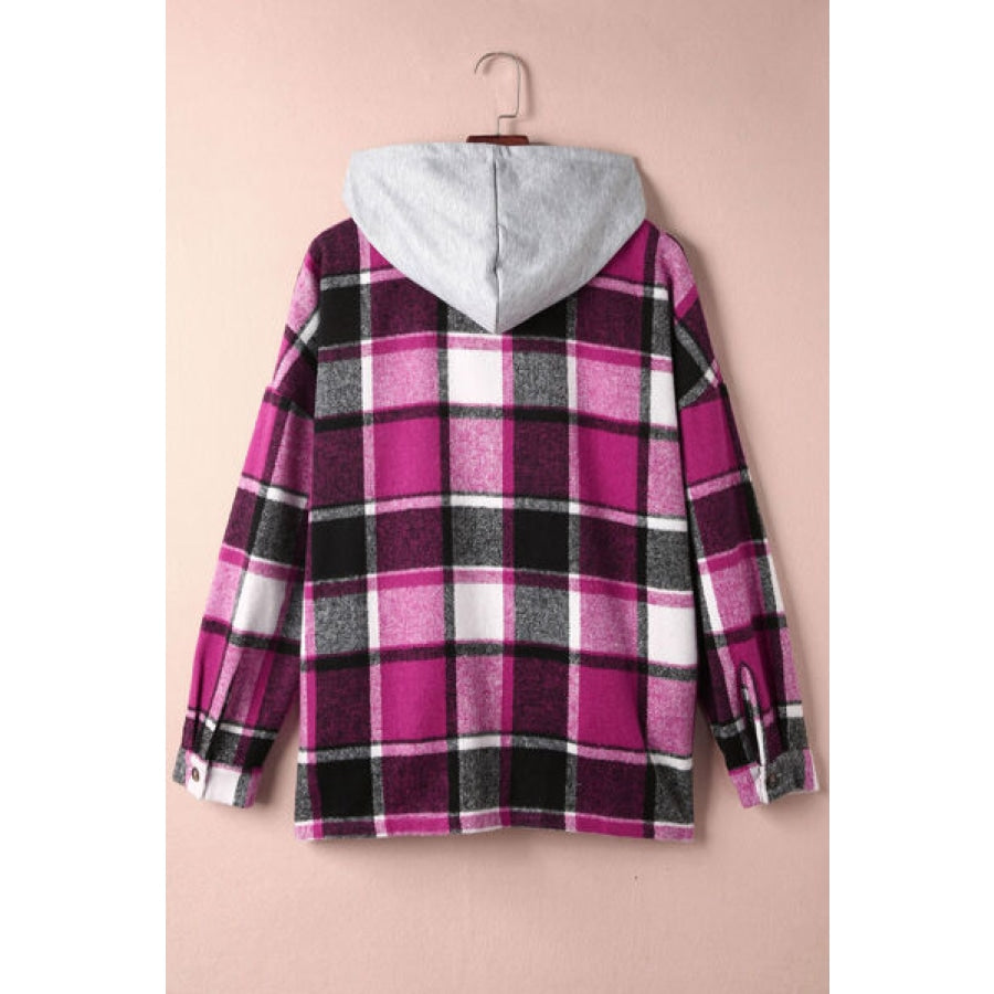 Button Up Plaid Hooded Jacket Clothing