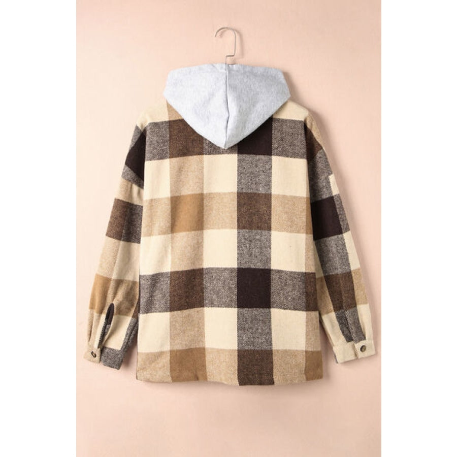 Button Up Plaid Hooded Jacket Clothing