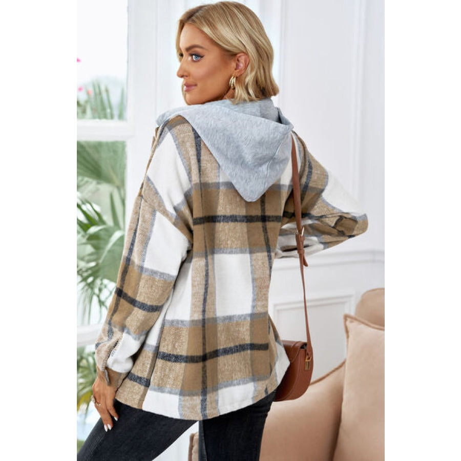 Button Up Plaid Hooded Jacket Clothing