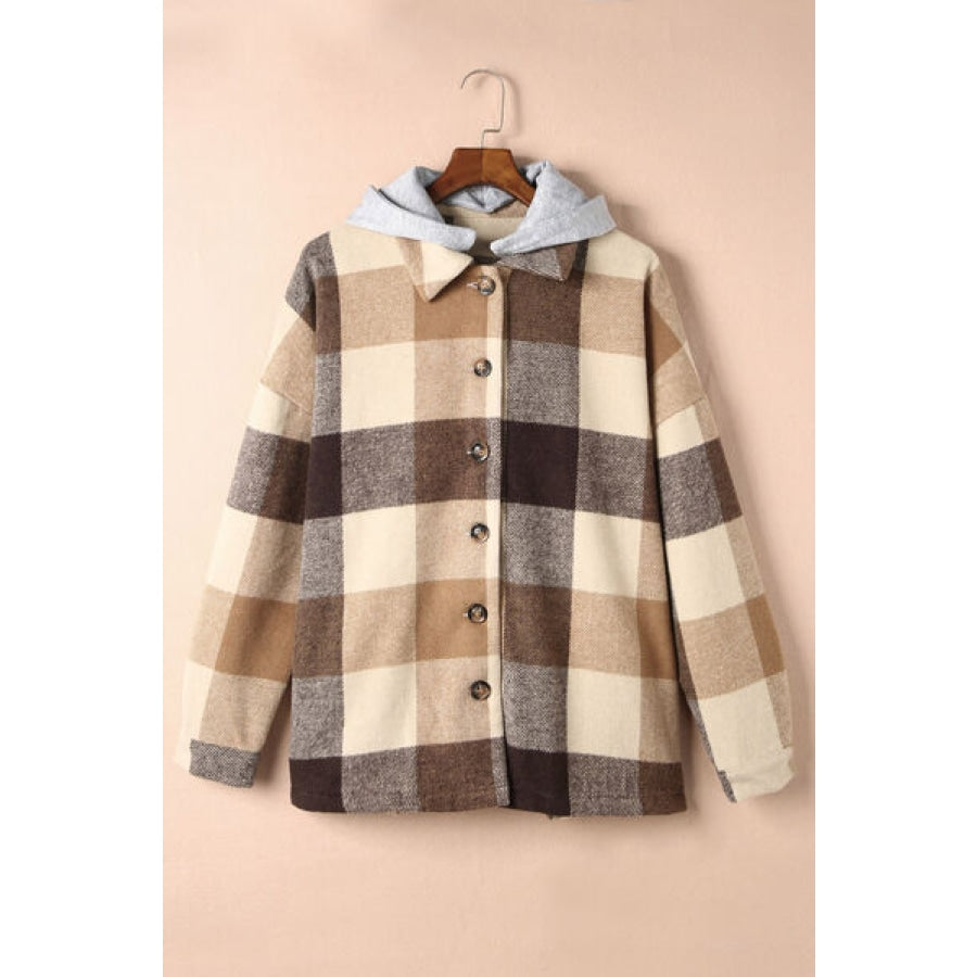 Button Up Plaid Hooded Jacket Dust Storm / S Clothing