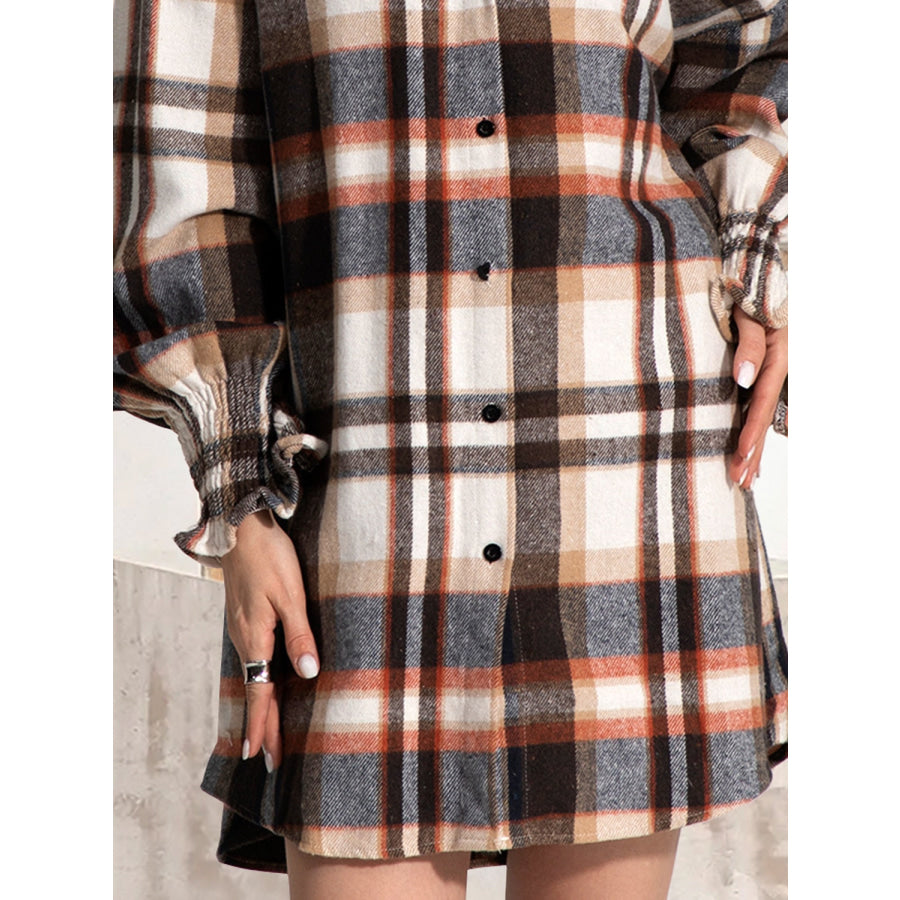 Button Up Plaid Long Sleeve Shirt Dress Apparel and Accessories