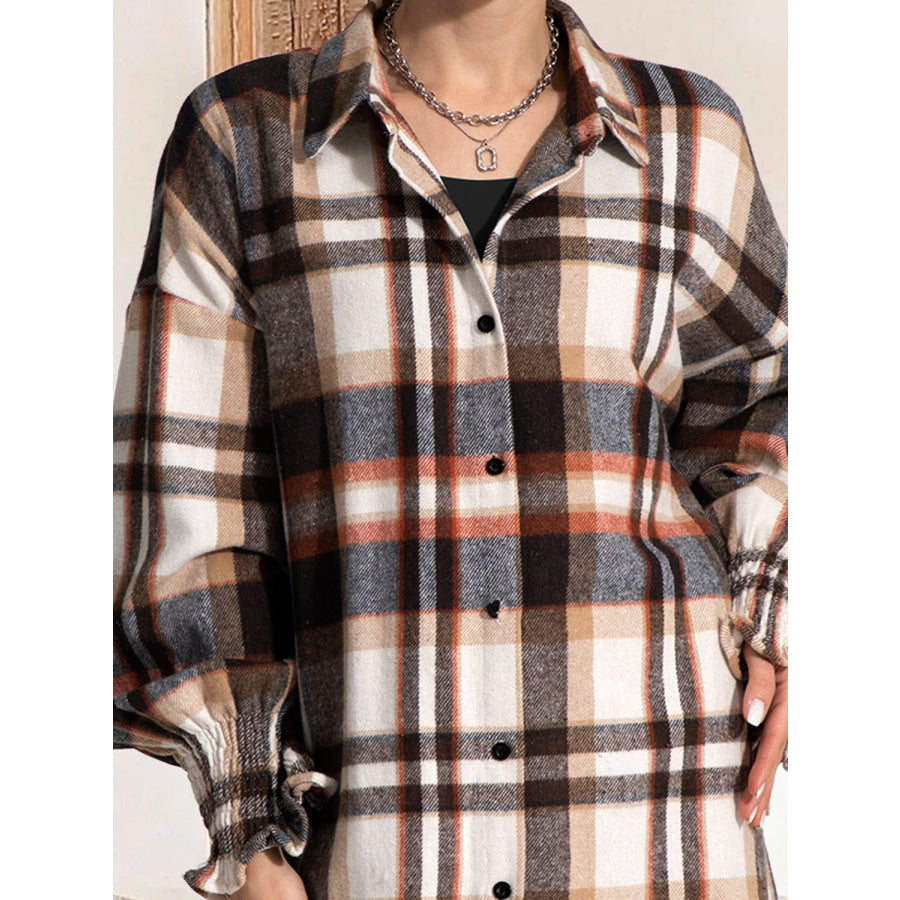 Button Up Plaid Long Sleeve Shirt Dress Apparel and Accessories