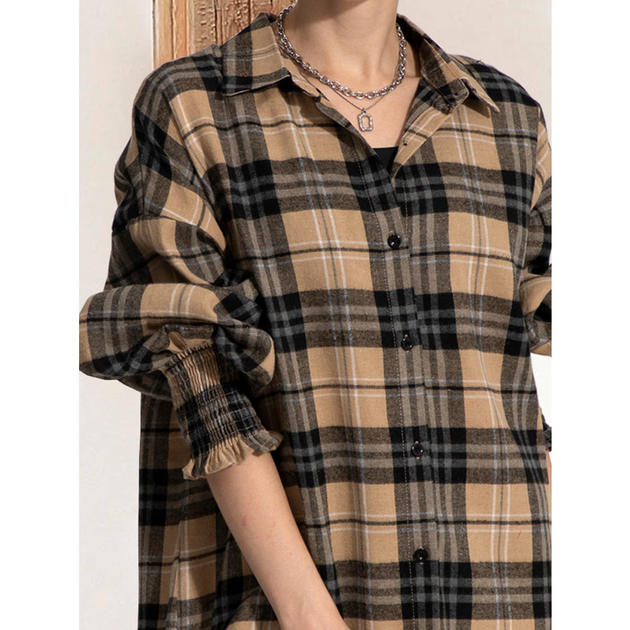 Button Up Plaid Long Sleeve Shirt Dress Apparel and Accessories