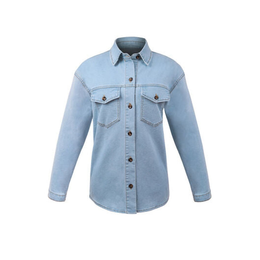 Button Up Pocketed Denim Jacket Clothing