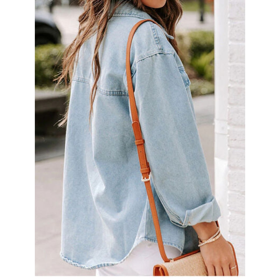 Button Up Pocketed Denim Jacket Clothing