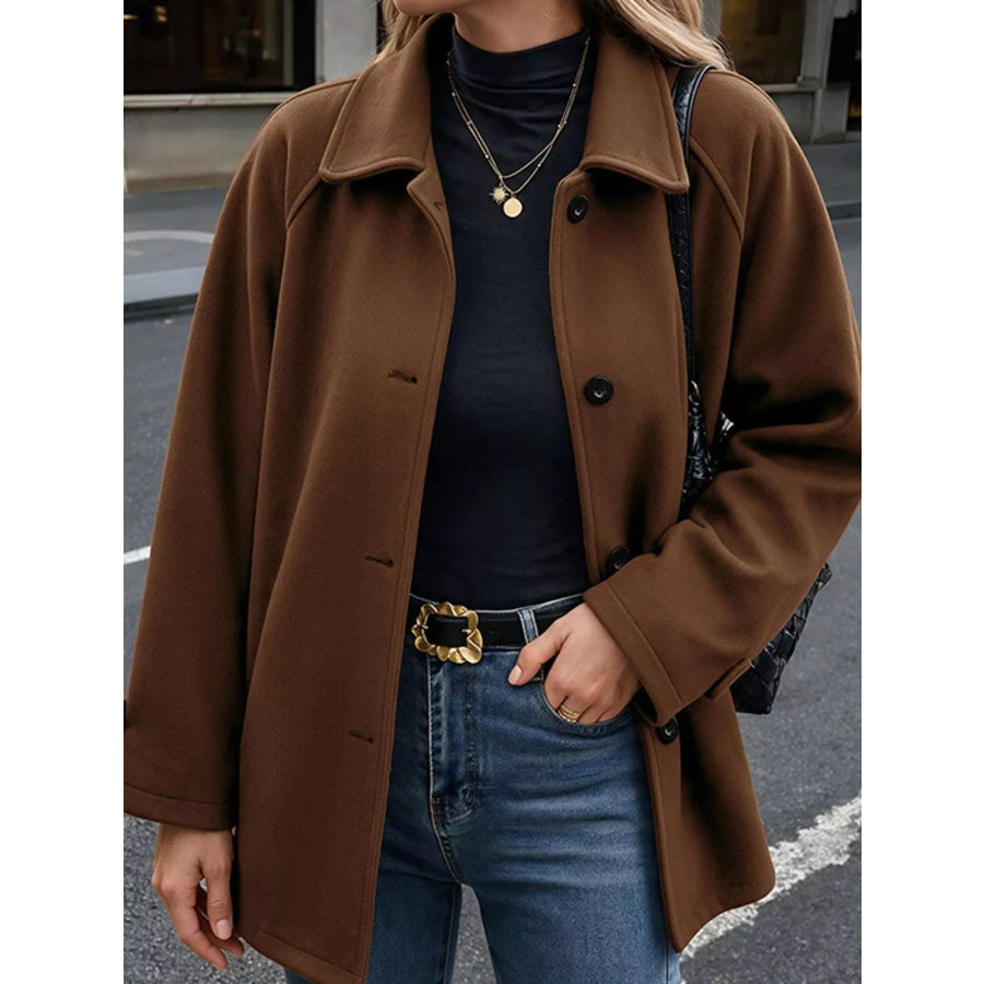 Button Up Raglan Sleeve Coat Coffee Brown / S Apparel and Accessories