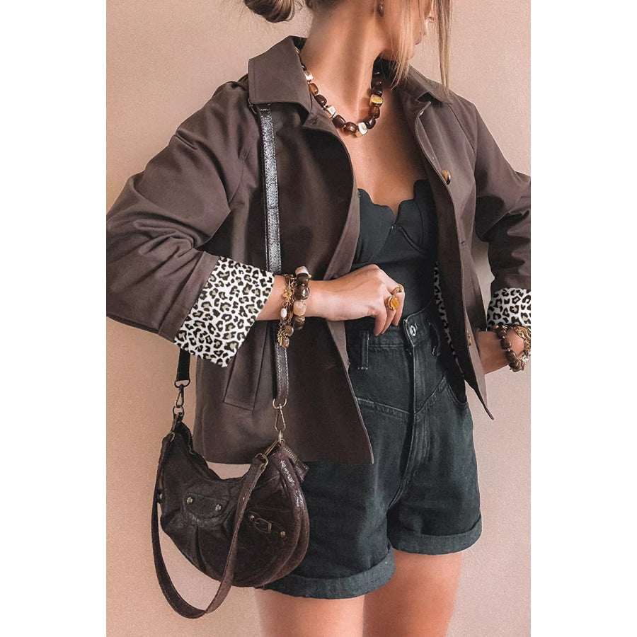 Button Up Raglan Sleeve Shacket Coffee Brown / S Apparel and Accessories