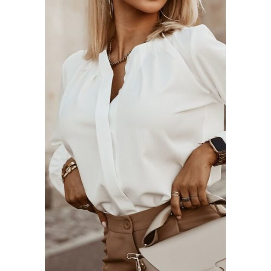 Button Up Round Neck Long Sleeve Shirt Clothing