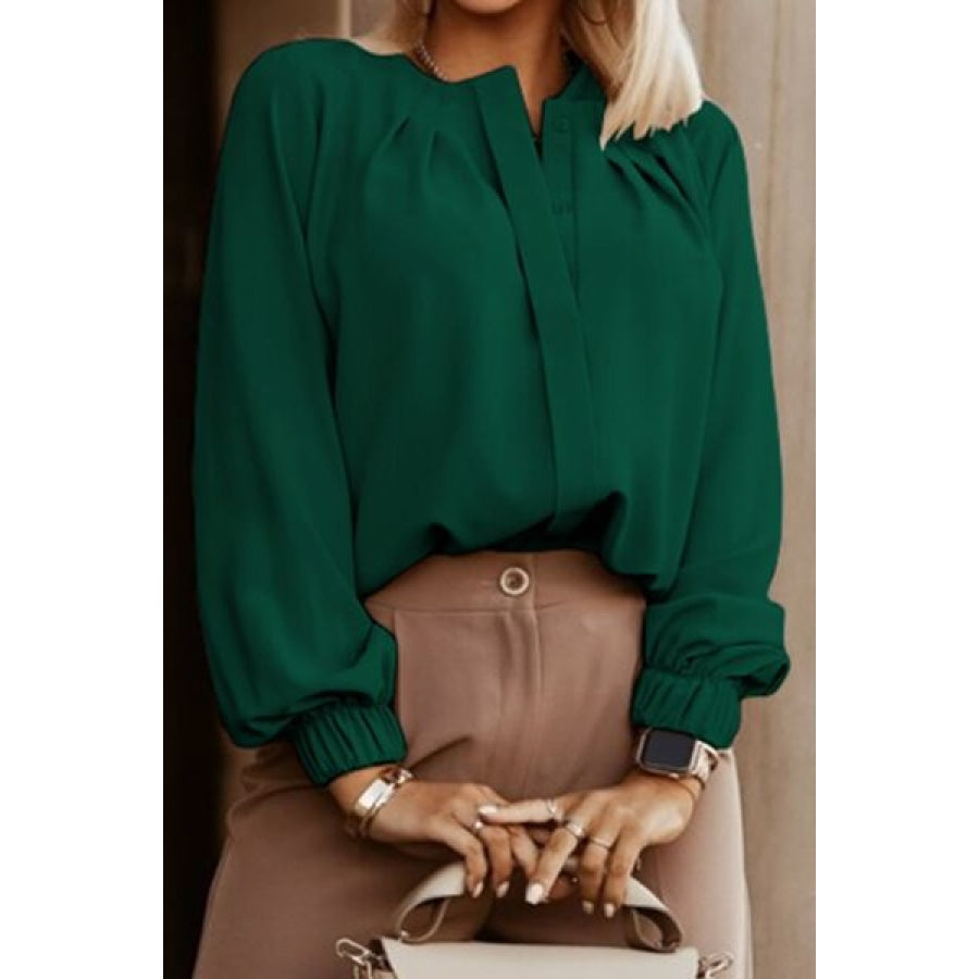 Button Up Round Neck Long Sleeve Shirt Clothing