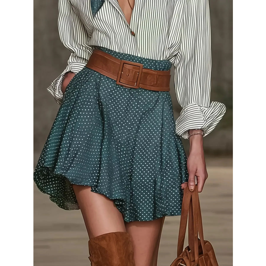 Button Up Shirt and Polka Dot Skirt Set Apparel and Accessories