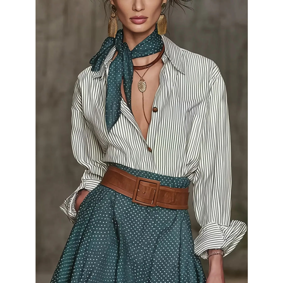 Button Up Shirt and Polka Dot Skirt Set Apparel and Accessories