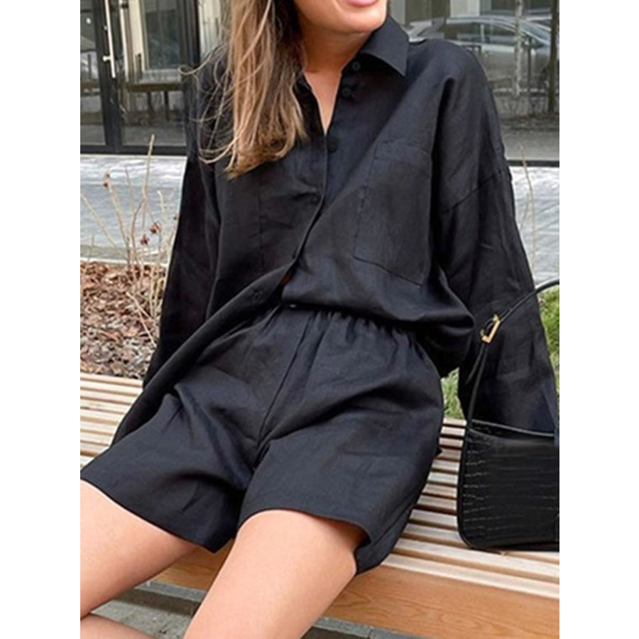 Button Up Shirt and Shorts Set Black / S Apparel Accessories