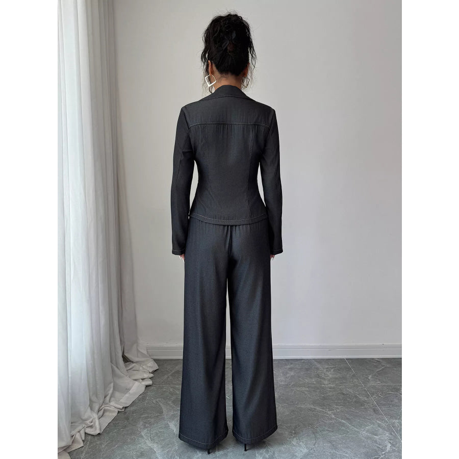 Button-Up Shirt & Wide Leg Pants Set Apparel and Accessories