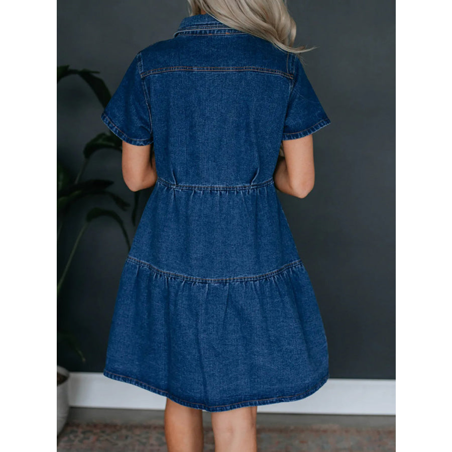 Button Up Short Sleeve Denim Dress Apparel and Accessories