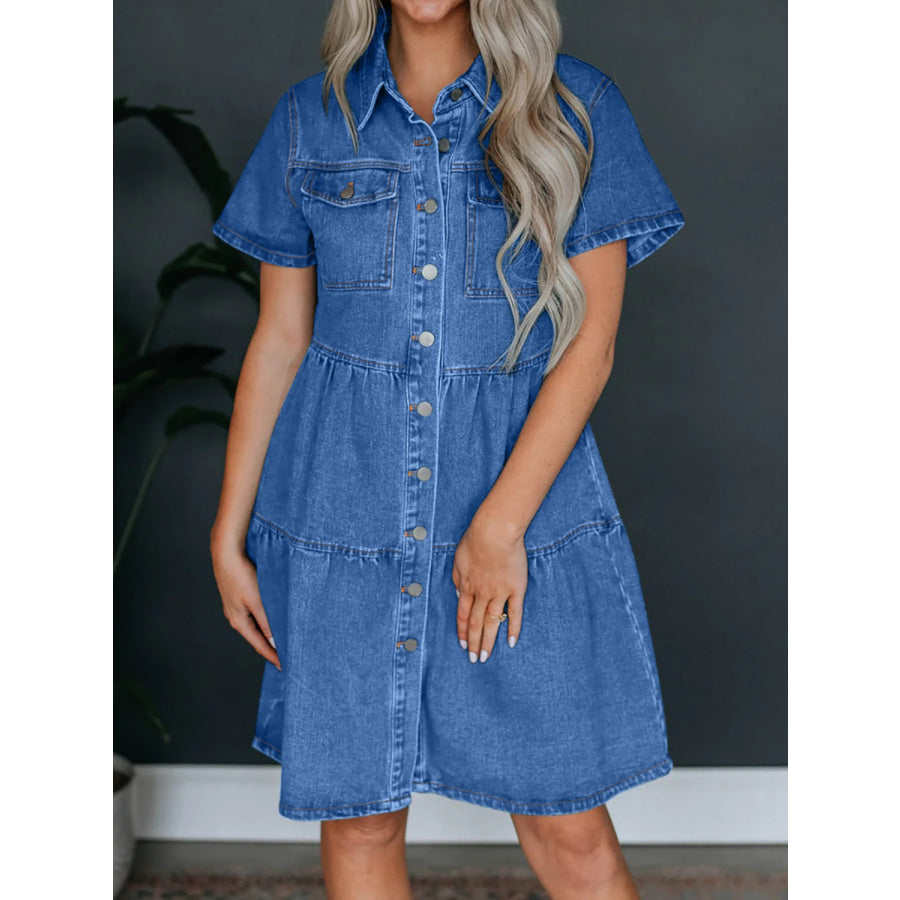 Button Up Short Sleeve Denim Dress Medium / S Apparel and Accessories