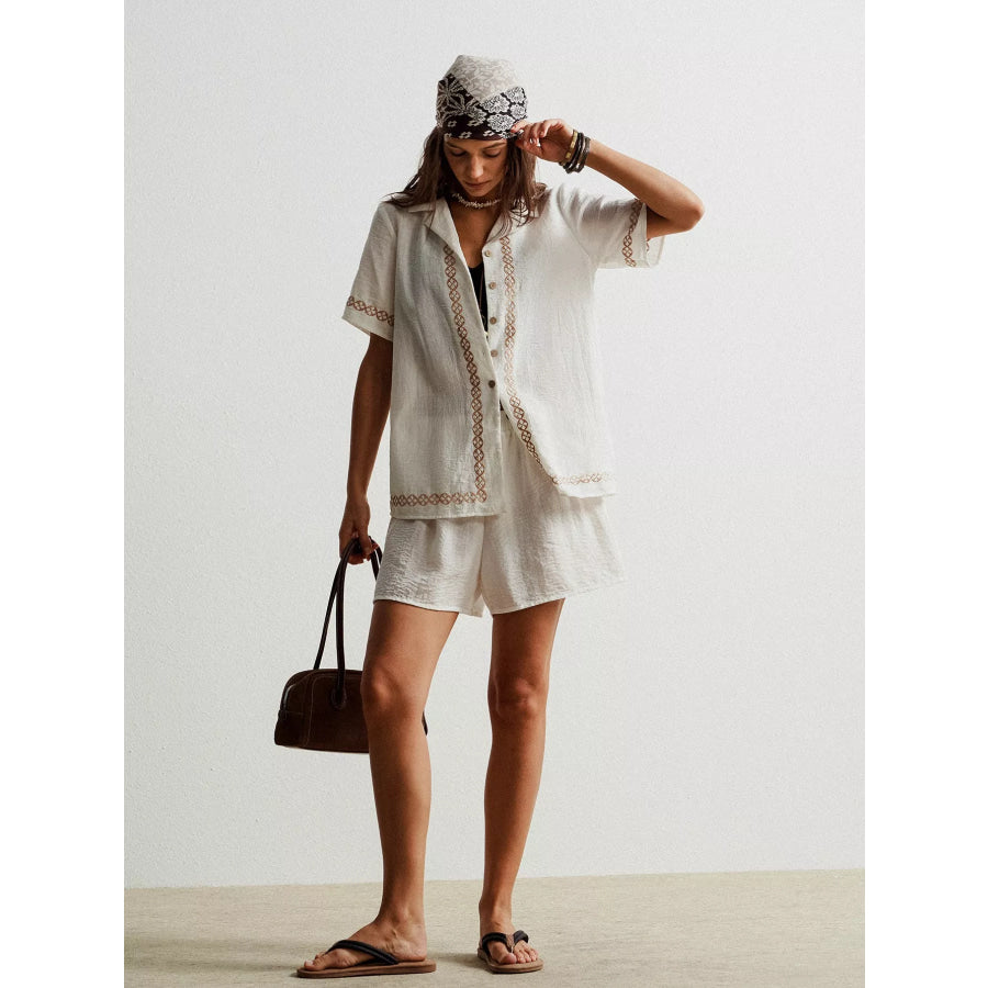 Button Up Short Sleeve Shirt and Shorts Set Apparel and Accessories