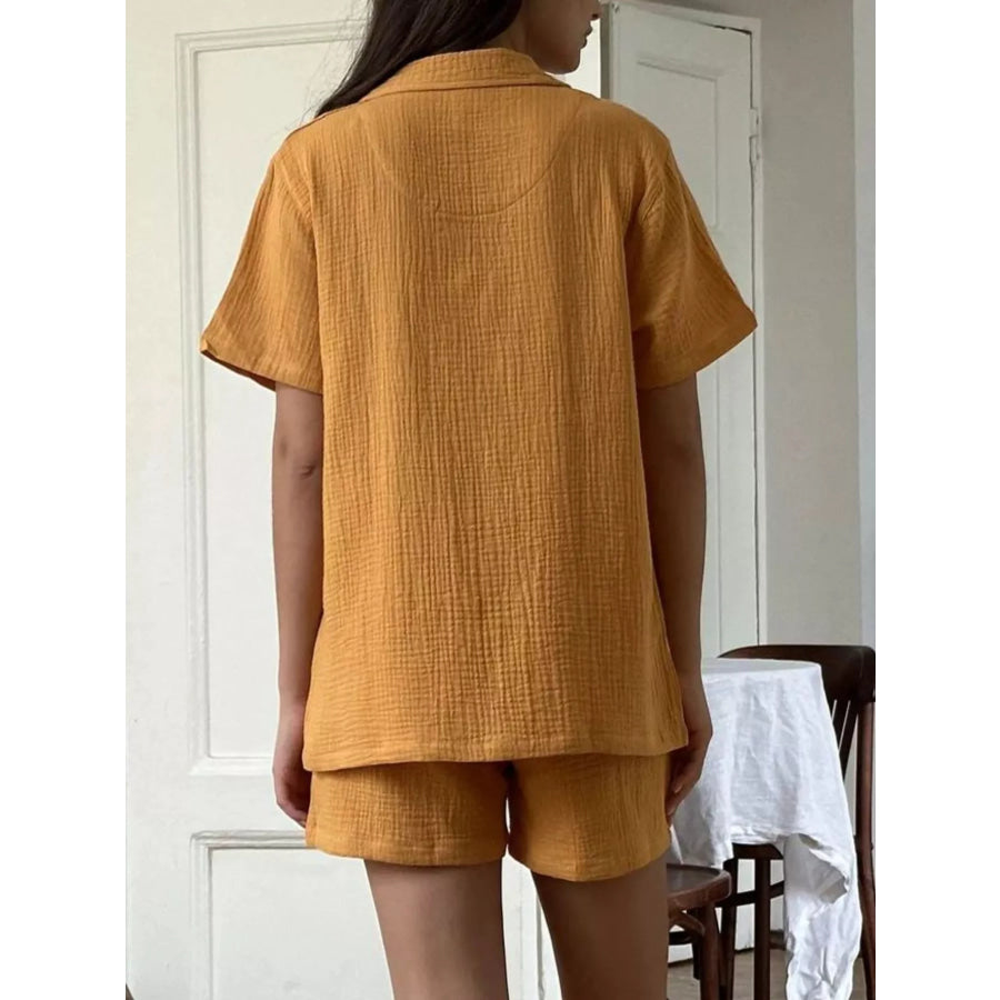 Button Up Short Sleeve Shirt and Shorts Set Apparel and Accessories