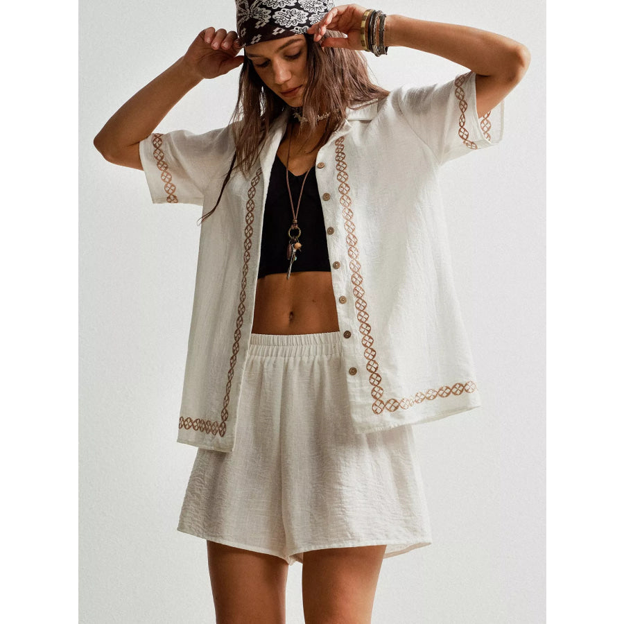 Button Up Short Sleeve Shirt and Shorts Set Apparel and Accessories