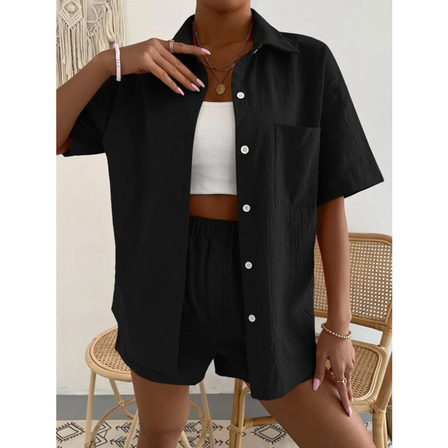 Button Up Short Sleeve Shirt and Shorts Set Apparel Accessories